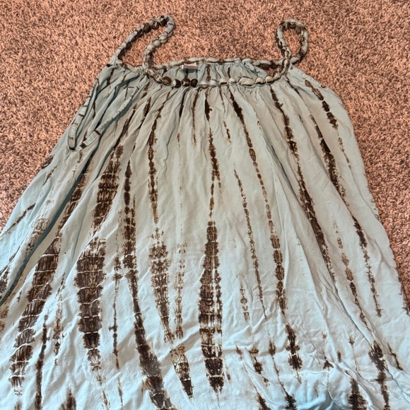 Bali Tops - Bali Light Blue and Brown Tie-Dye Braided-Strap Tunic (one size)